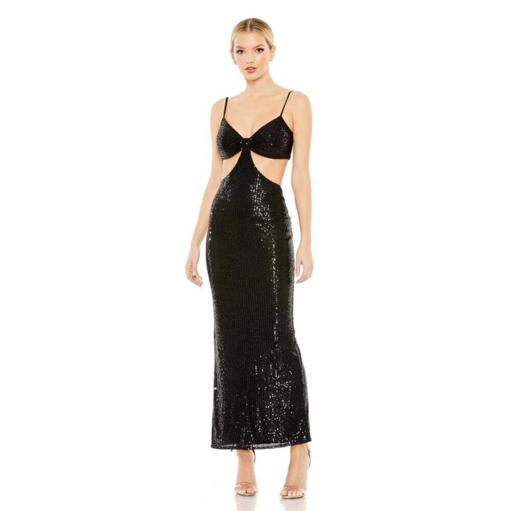 Ieena Mac Duggal Formal Black Sequin Cut Gown Size 8 $298 NWT